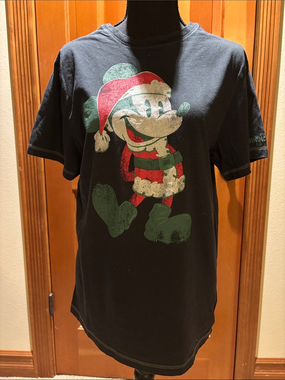 Disney Black Tee with Retro Santa Mickey Graphic, size S